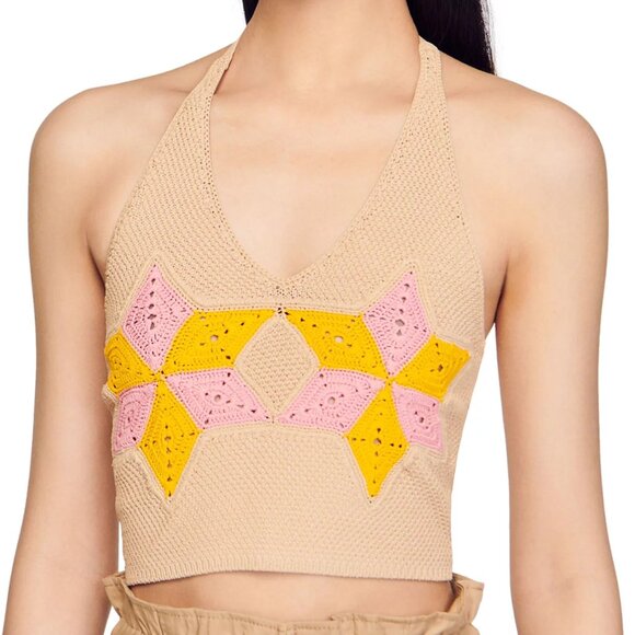 Sandro Muguette Crochet Halter Crop Top - Picture 2 of 8